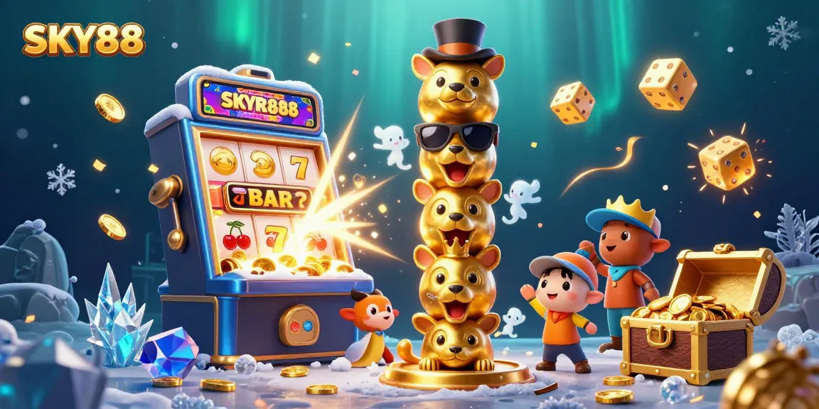 Experience the excitement of SKY88 with dynamic casino elements and vibrant visuals showcasing slots and games.