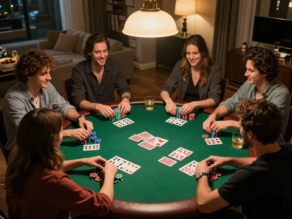 Players enjoying a thrilling f168 poker night at home