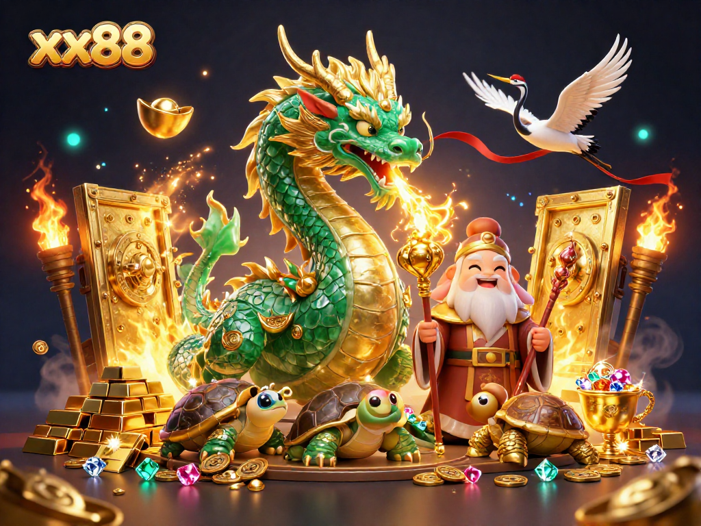 Immerse in xx88's vibrant casino adventure with a jade dragon and magical elements.