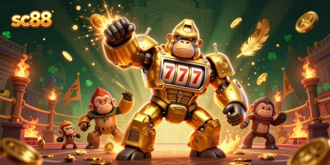Experience the thrill of sc88 with a golden gorilla mech, dynamic casino action, and epic winnings.