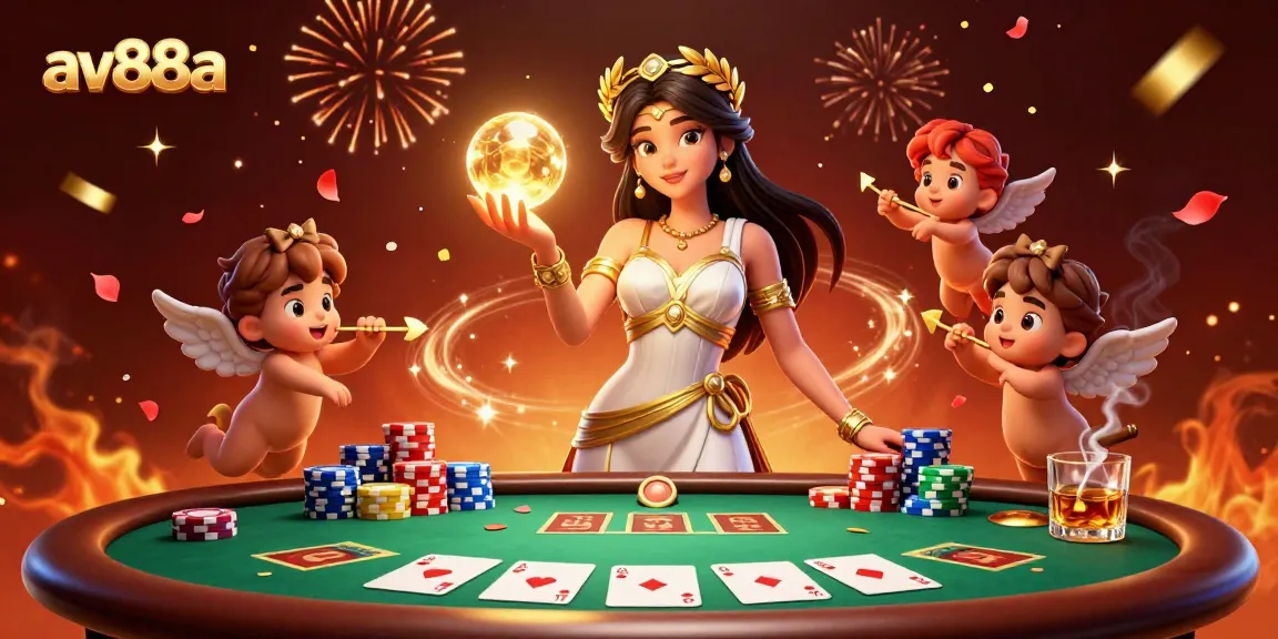 Win big with av88a in a vibrant casino scene featuring dynamic poker elements.