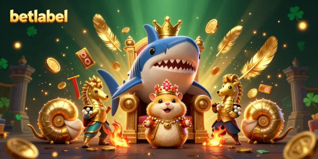 BetLabel showcases a fierce golden hamster king amid slot reels and golden treasures in a vibrant casino scene.