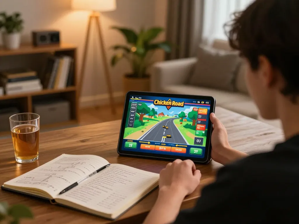 Il giocatore si gode le recensioni dell'app Chicken Road su un tablet, catturando un'esperienza di gioco online vivace.