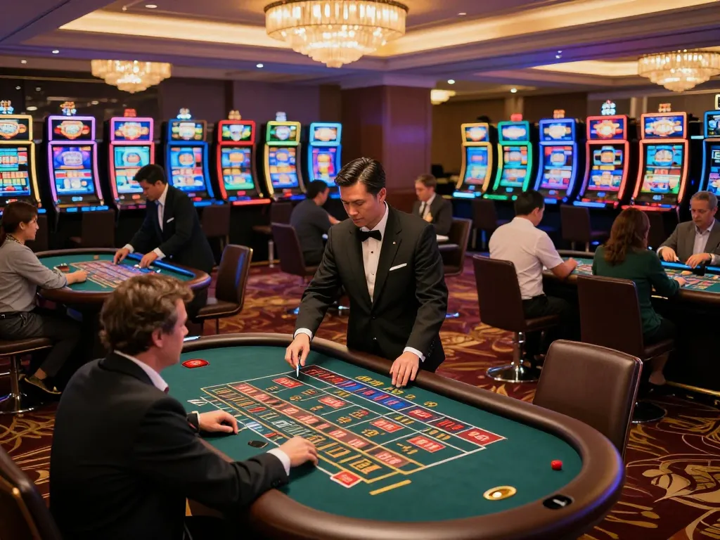 nhà cái F168 players enjoying a vibrant roulette game in a busy casino environment