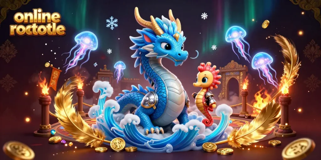 Engage in the excitement of online roulette with a vibrant 3D scene featuring mythical characters and casino elements.
